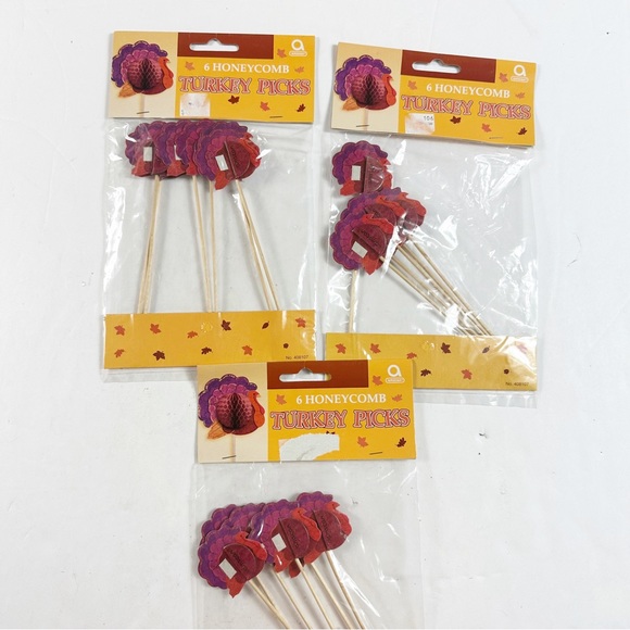 Honeycomb Turkey Picks Fall Thanksgiving Decor New 3 Packs Party Table - Picture 3 of 5